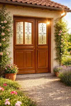 Gd Menuiseries Porte D'entrée Bois Tiercée Vitrée Vauban H.215 X L.120 Côte Tableau P. Gauche