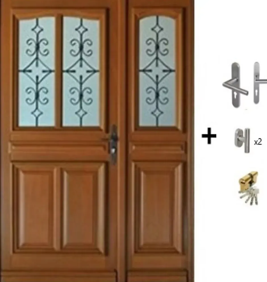 Gd Menuiseries Porte D'entrée Bois Tiercée Vitrée Vauban H.215xl.130 Côte Tableau P.gauche, Poignée, Barillet