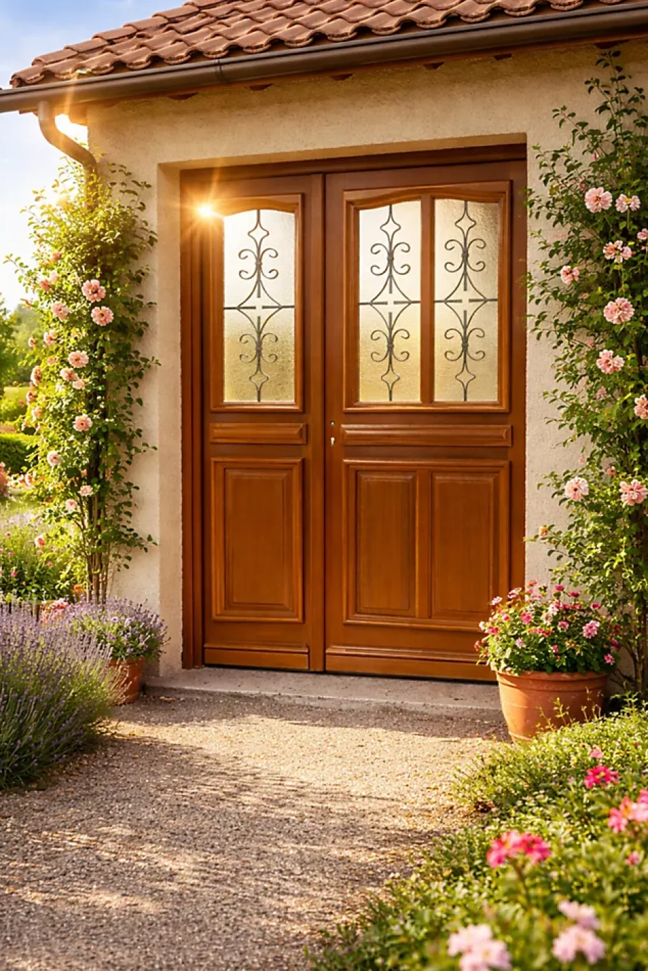 Porte D'entrée Bois Tiercée Vitrée Vauban H.215xl.130 Côte Tableau P.droit Poignée, Barillet-Gd Menuiseries New