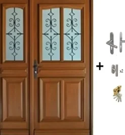 Porte D'entrée Bois Tiercée Vitrée Vauban H.215xl.130 Côte Tableau P.droit Poignée, Barillet-Gd Menuiseries New