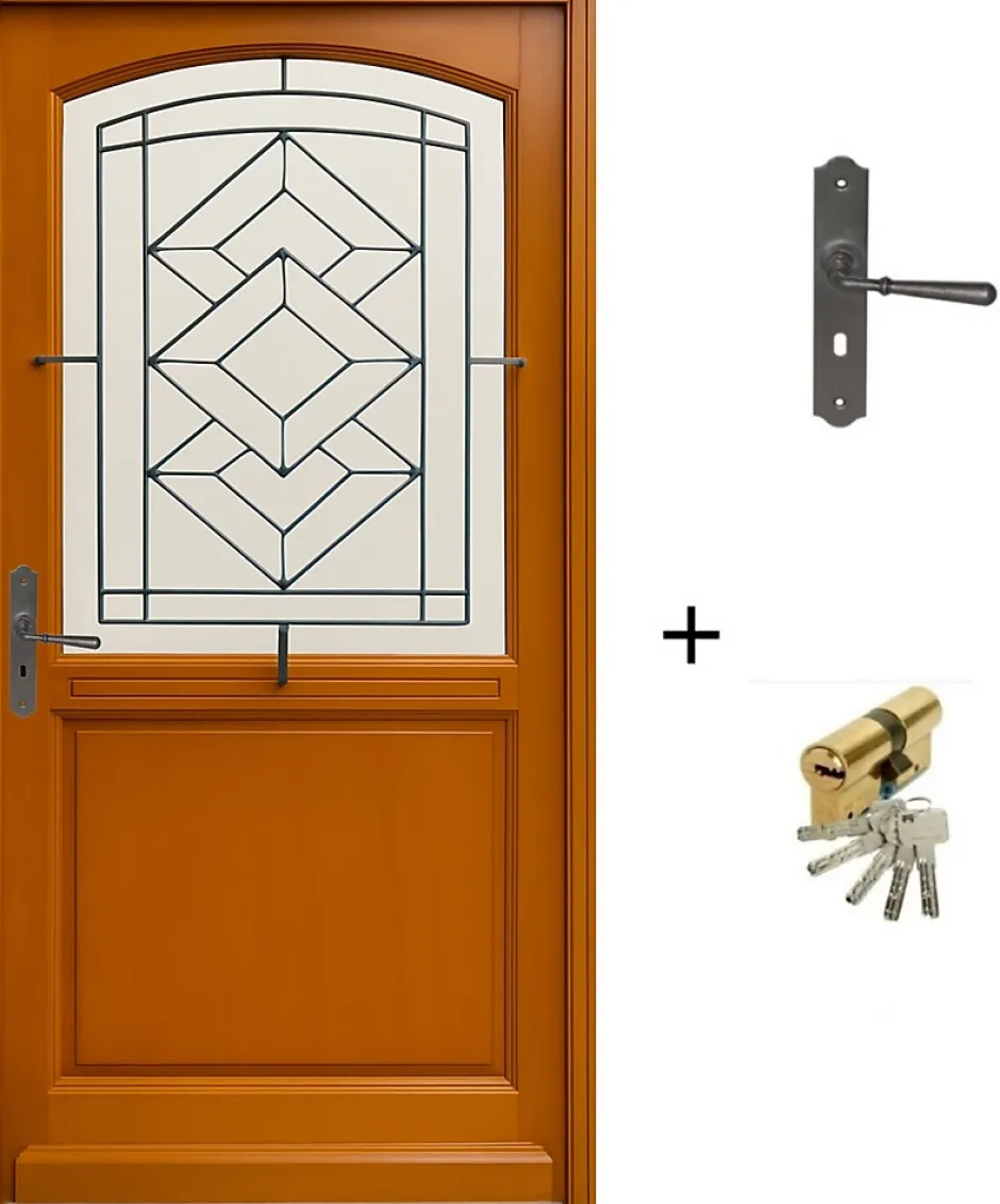 Gd Menuiseries Porte D'entrée Bois Vitrage Transparent, Elioth, H.215xl.90 Côte Tableau P.droit Poignée, Barillet