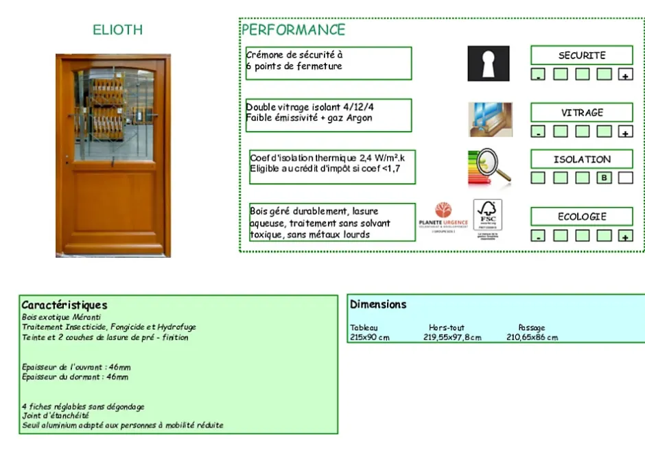 Gd Menuiseries Porte D'entrée Bois Vitrage Transparent, Elioth, H.215xl.90 Côte Tableau P.droit Poignée, Barillet