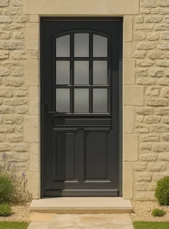 Porte D'entrée Bois Vitrée Alicia Gris Ral7016, H.215xl.90 Côte Tableau P.droit Poignée, Barillet-Gd Menuiseries Best