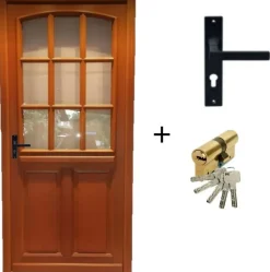 Porte D'entrée Bois Vitrée Agatha, H.215xl.80 Côte Tableau, P.droit, Poignée, Barillet-Gd Menuiseries Discount