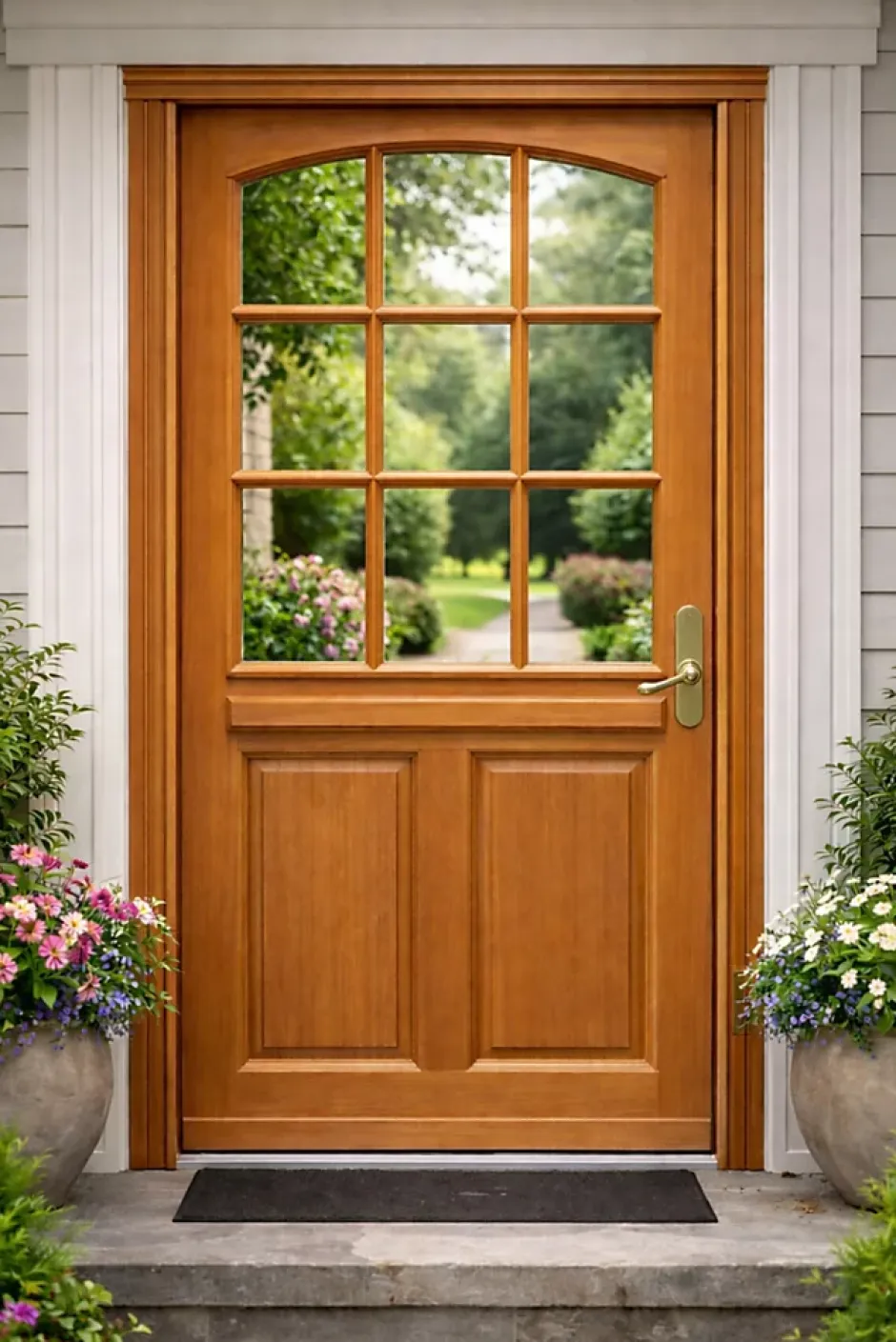 Porte D'entrée Bois Vitrée Agatha, H.215xl.90 P,gauche Côte Tableau, Poignée, Barillet-Gd Menuiseries New