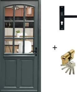 Porte D'entrée Bois Vitrée Alexa Gris Ral7016, H.215xl.90 Côte Tableau P.gauche, Poignée, Barillet-Gd Menuiseries Best