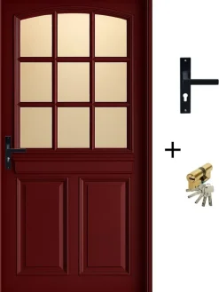 Porte D'entrée Bois Vitrée Alize Rouge Ral 3004, H.215xl.90 Côte Tableau P.droit, Poignée, Barillet-Gd Menuiseries Outlet