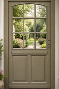 Porte D'entrée Bois Vitrée Ady, Vert Ral7002,, H.215xl.90 P,gauche Côte Tableau, Poignée, Barillet-Gd Menuiseries Discount