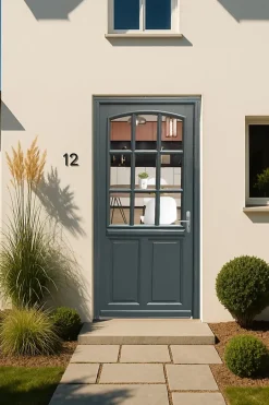 Gd Menuiseries Porte D'entrée Bois Vitrée Alexa Gris Ral7016, H.215xl.90 Côte Tableau P.gauche