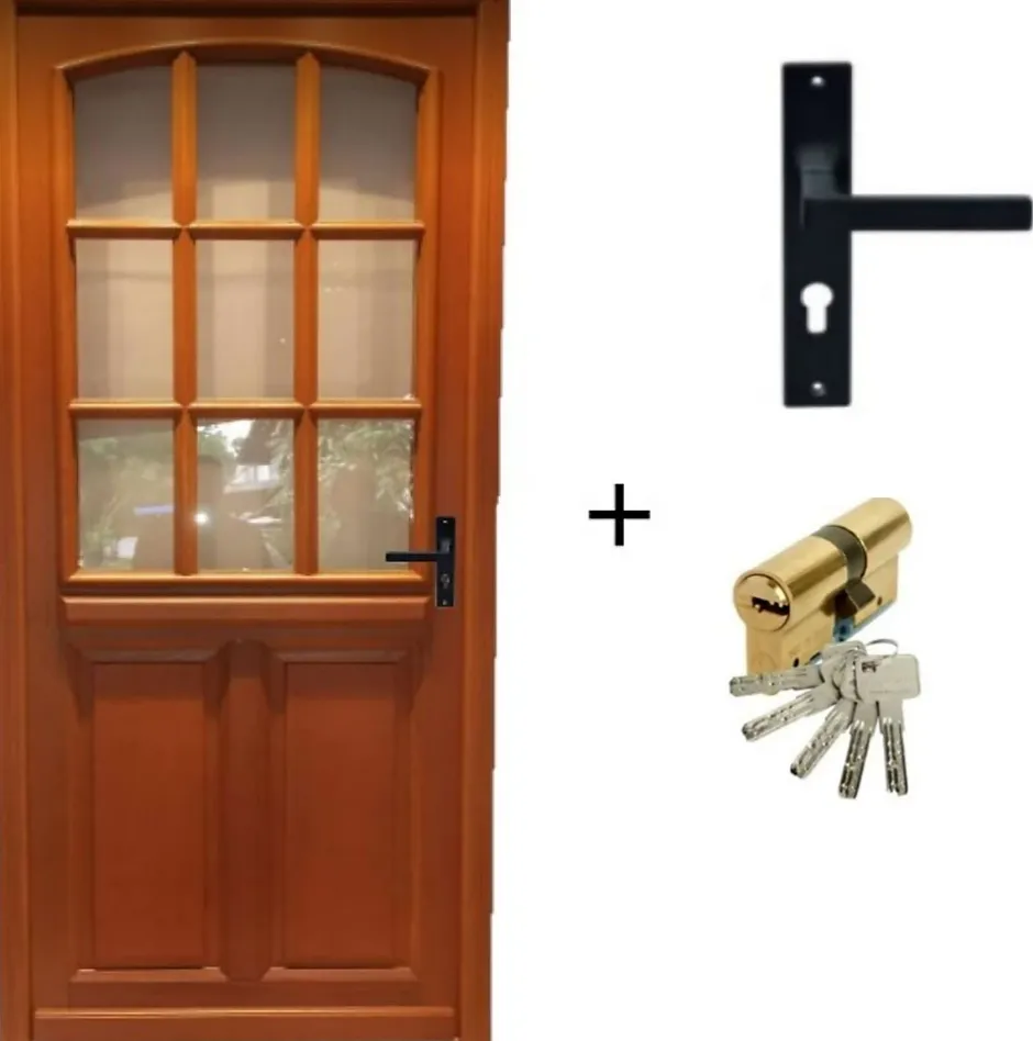 Gd Menuiseries Porte D'entrée Bois Vitrée Agatha, H.215xl.80 P,gauche Côte Tableau, Poignée, Barillet