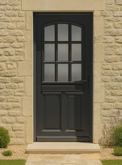 Gd Menuiseries Porte D'entrée Bois Vitrée Alicia Gris Ral7016, H.215xl.80 Côte Tableau P.gauche, Poignee, Barillet