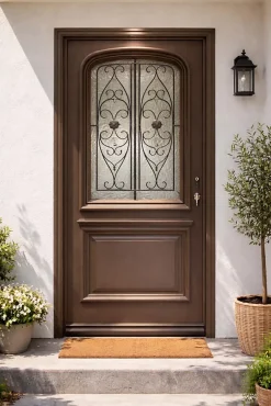 Gd Menuiseries Porte D'entrée Bois Vitrée Adrien Gris Ral 7039, H.215xl.90 Côte Tableau P. Gauche