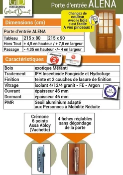 Porte D'entrée Bois Vitrée Alena, H.215xl.90 Côte Tableau P. Gauche-Gd Menuiseries Clearance
