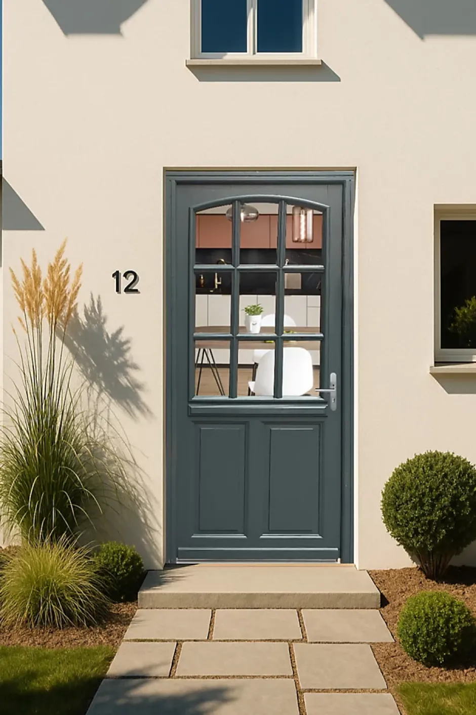 Gd Menuiseries Porte D'entrée Bois Vitrée Alexa Gris Ral7016, H.215xl.80 Côte Tableau P.gauche