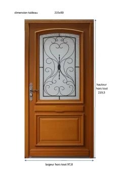 Porte D'entrée Bois Vitrée Ady, Vert Ral7002,, H.215xl.90 Côte Tableau, P.droit-Gd Menuiseries