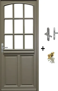 Porte D'entrée Bois Vitrée Ady, Vert Ral7002,, H.215xl.90 Côte Tableau P.droit Poignée, Barillet-Gd Menuiseries New