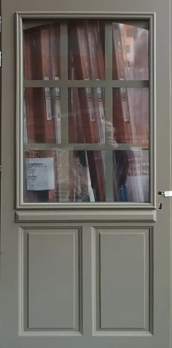 Porte D'entrée Bois Vitrée Ady, Vert Ral7002,, H.215xl.90 Côte Tableau P.droit Poignée, Barillet-Gd Menuiseries New