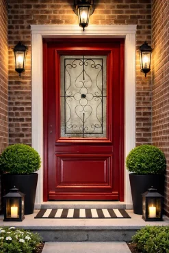 Porte D'entrée Bois Vitrée Canada Rouge Ral3004, H.215xl.90 Côte Tableau P.droit-Gd Menuiseries Online