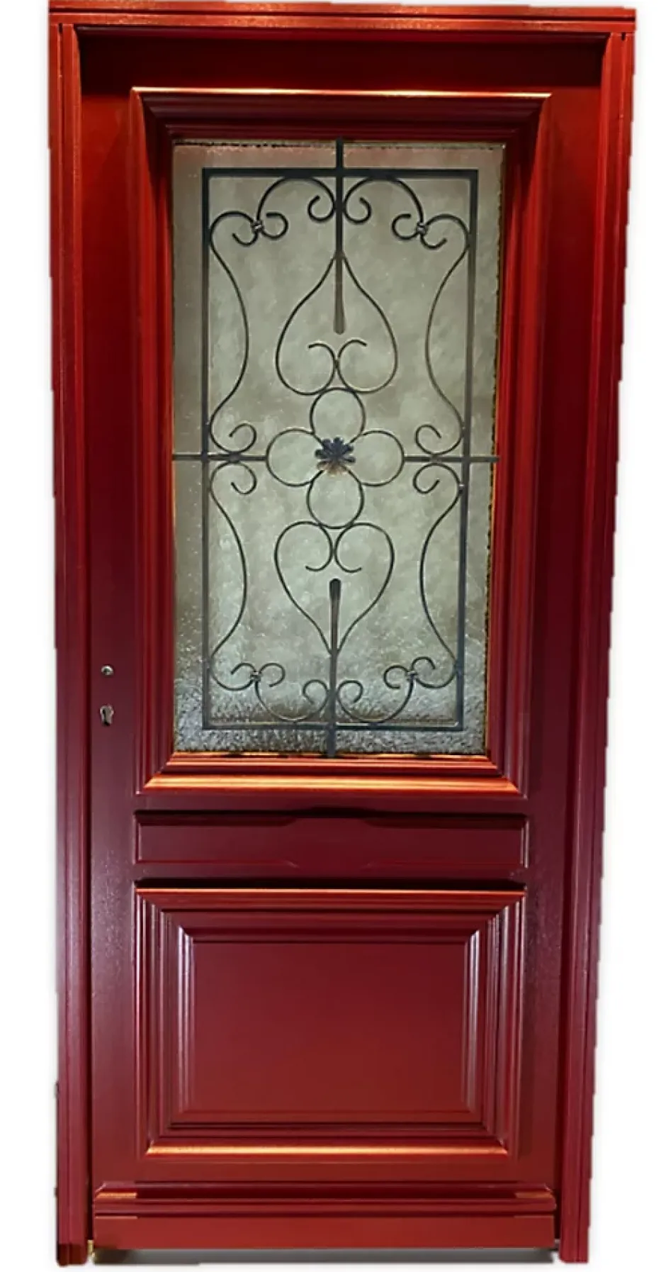 Porte D'entrée Bois Vitrée Canada Rouge Ral3004, H.215xl.90 Côte Tableau P.droit-Gd Menuiseries Online