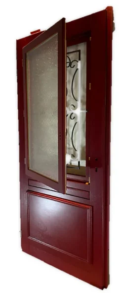 Porte D'entrée Bois Vitrée Canada Rouge Ral3004, H.215xl.90 Côte Tableau P.droit-Gd Menuiseries Online