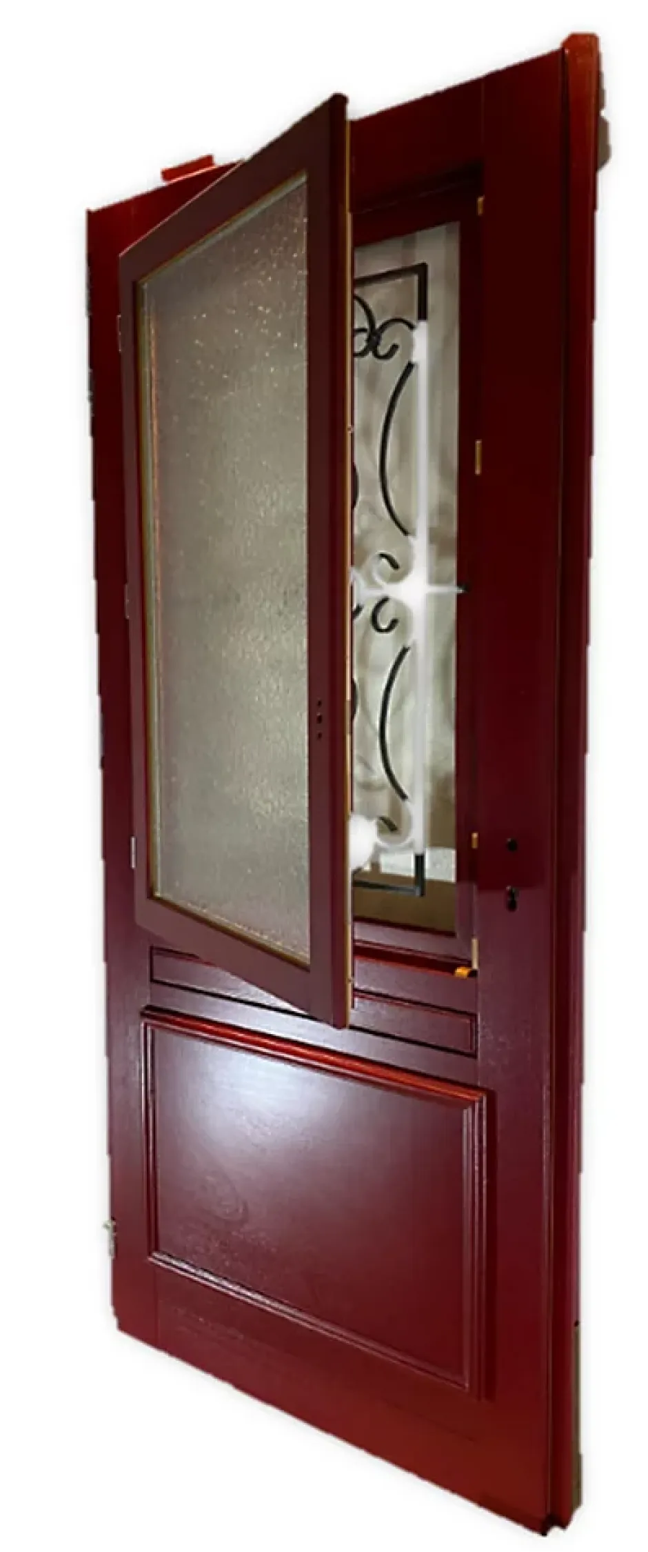 Porte D'entrée Bois Vitrée Canada Rouge Ral3004, H.215xl.90 Côte Tableau P.droit-Gd Menuiseries Online