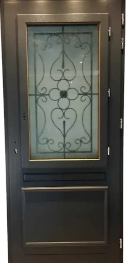 Porte D'entrée Bois Vitrée Candice Ral 7016, H.215xl.90 Côte Tableau P. Gauche-Gd Menuiseries New