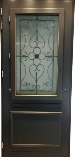 Porte D'entrée Bois Vitrée Candice Ral 7016, H.215xl.90 P,droit Côte Tableau-Gd Menuiseries Best