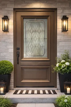 Gd Menuiseries Porte D'entrée Bois Vitrée Camille Gris Ral 7039, H.215xl.90 Côte Tableau P.droit