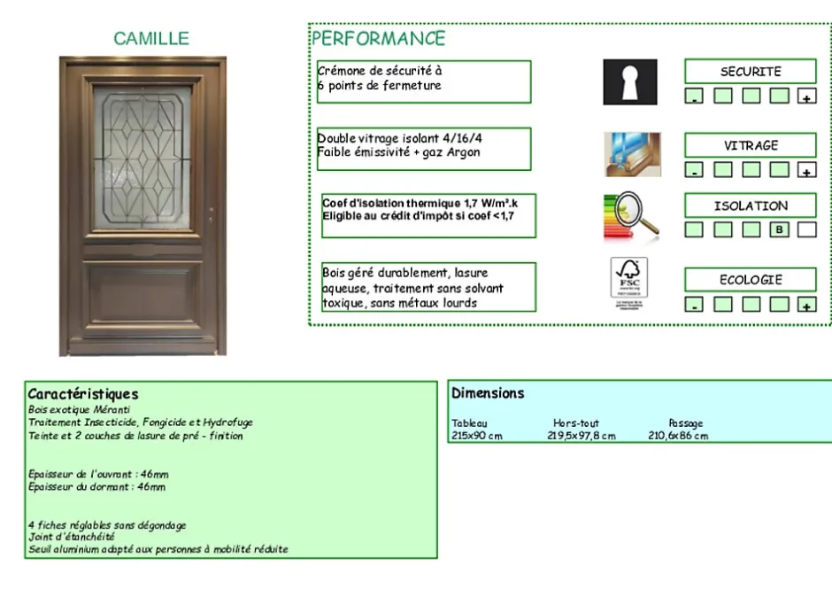 Gd Menuiseries Porte D'entrée Bois Vitrée Camille Gris Ral 7039, H.215xl.90 Côte Tableau P.droit