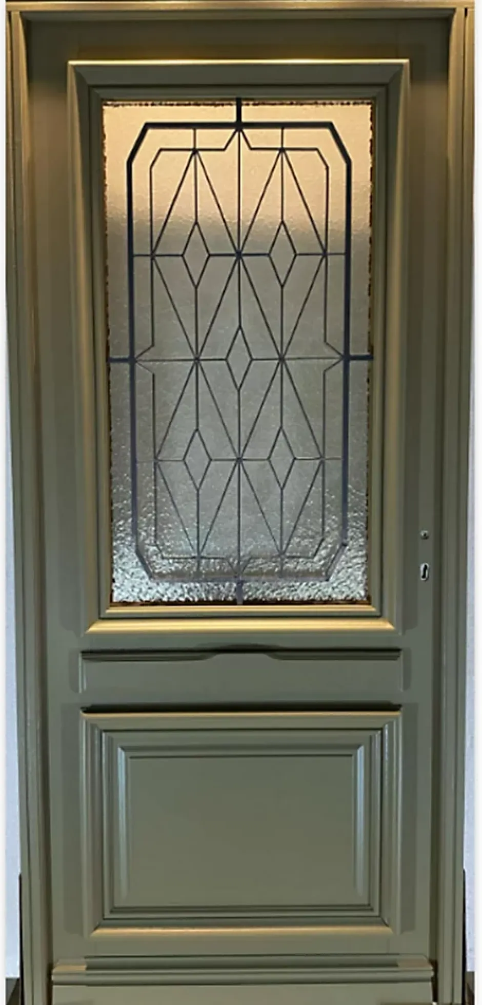 Gd Menuiseries Porte D'entrée Bois Vitrée Canelle Vert Ral 7002, H.215xl.90 Côte Tableau P. Gauche