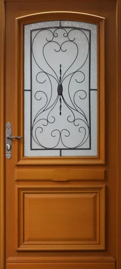 Porte D'entrée Bois Vitrée, Curcuma, H.215xl.90 Côte Tableau P.droit-Gd Menuiseries New