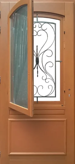 Porte D'entrée Bois Vitrée, Curcuma, H.215xl.90 Côte Tableau P.droit-Gd Menuiseries New