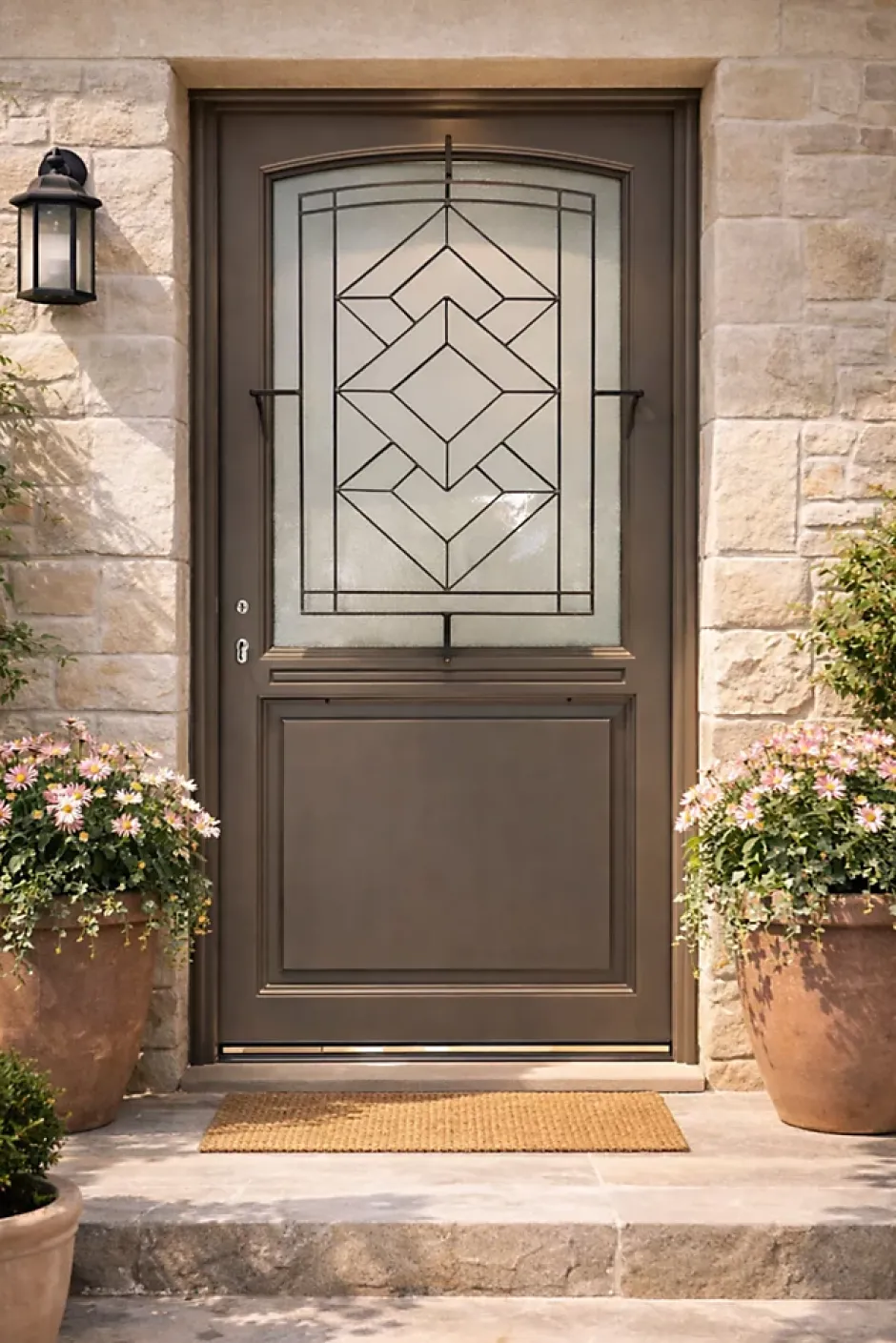 Gd Menuiseries Porte D'entrée Bois Vitrée Elodie Gris Ral 7039, H.215xl.90 Côte Tableau P.droit