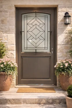 Gd Menuiseries Porte D'entrée Bois Vitrée Elodie Gris Ral 7039, H.215xl.90 Côte Tableau P. Gauche