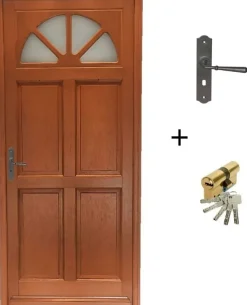 Porte D'entrée Bois Vitrée Ferji, H.215xl.90 P.droit , Poignée, Barillet Côte Tableau-Gd Menuiseries Outlet