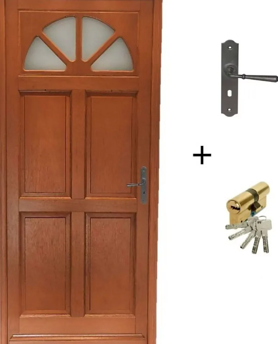 Porte D'entrée Bois Vitrée Ferji, H.215xl.90 Côte Tableau P,gauche, Poignée, Barillet-Gd Menuiseries Clearance