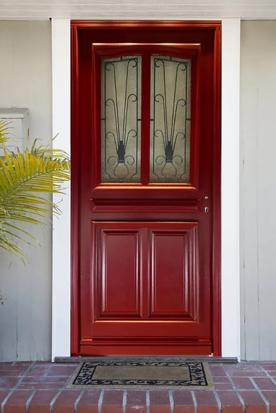 Porte D'entrée Bois Vitrée Martine Rouge Ral 3004, H.215xl.90 Côte Tableau P. Gauche-Gd Menuiseries Online