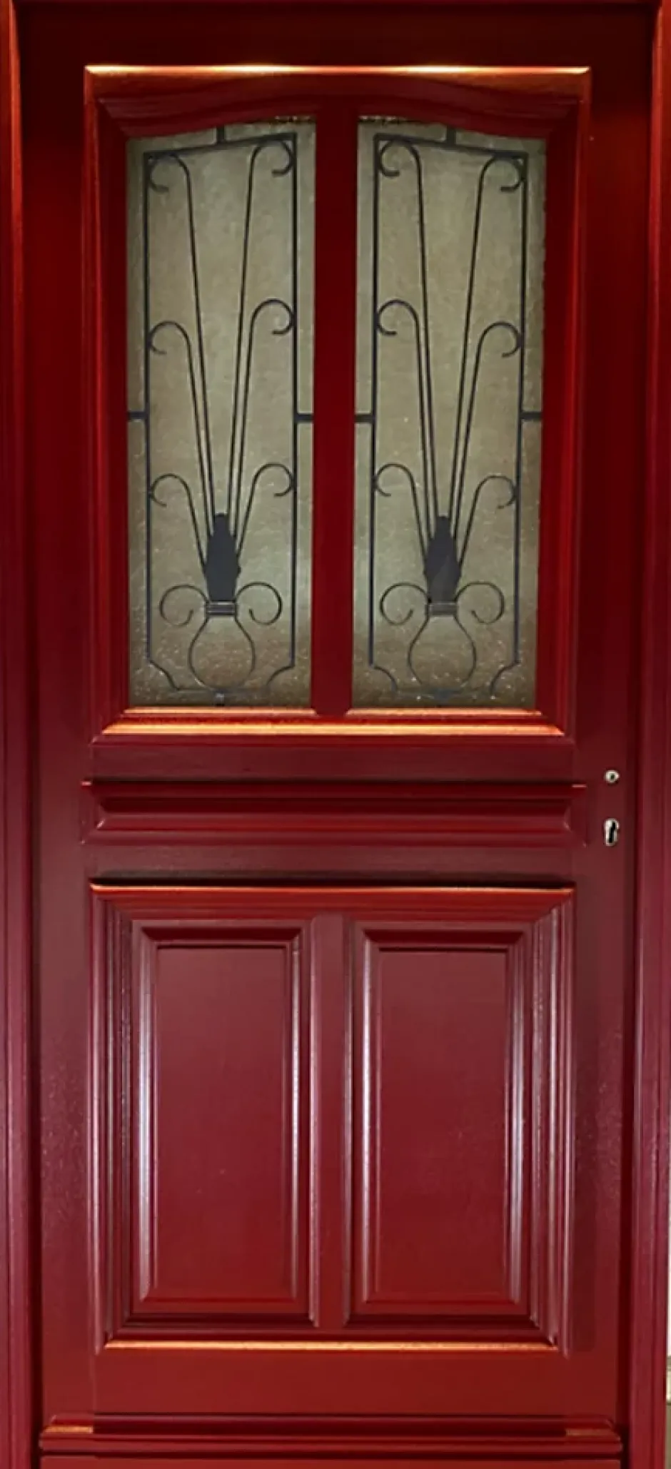 Porte D'entrée Bois Vitrée Martine Rouge Ral 3004, H.215xl.90 Côte Tableau P. Gauche-Gd Menuiseries Online