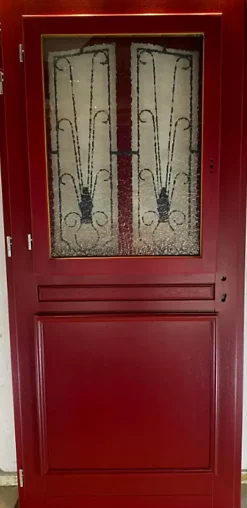 Porte D'entrée Bois Vitrée Martine Rouge Ral 3004, H.215xl.90 Côte Tableau P. Gauche-Gd Menuiseries Online