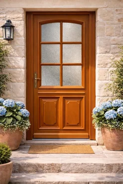 Porte D'entrée Bois Vitrée Marine, H,200xl,80 Côte Tableau P.droit-Gd Menuiseries Online