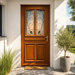 Gd Menuiseries Porte D'entrée Bois Vitrée Mathis, H,200xl,80 Côte Tableau P.gauche, Poignée, Barillet