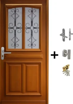 Porte D'entrée Bois Vitrée Manon, H.200 X L.90 Côte Tableau P.droit, Poignée, Barillet-Gd Menuiseries Outlet