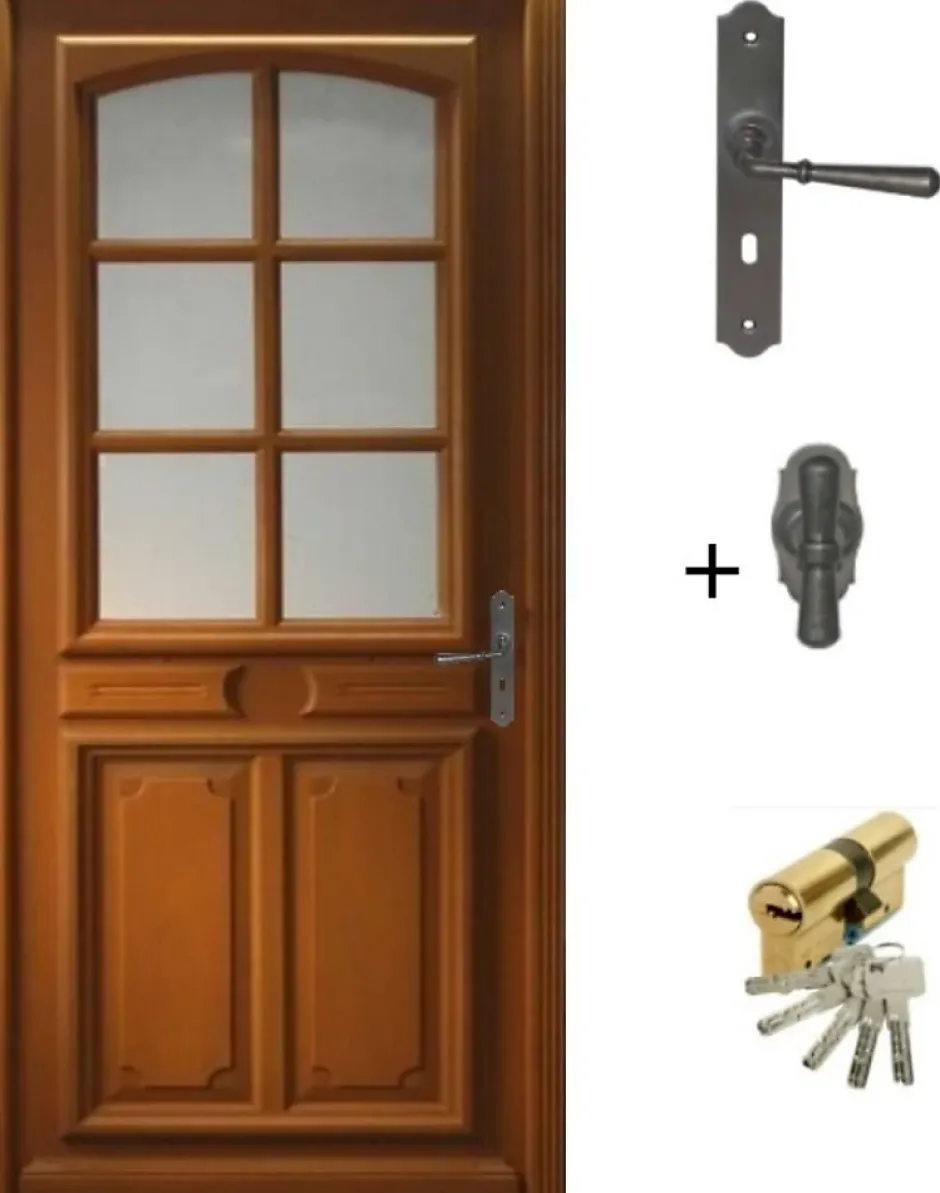 Gd Menuiseries Porte D'entrée Bois Vitrée Marine, H.215xl.80 Côte Tableau, P.gauche , Poignée, Barillet