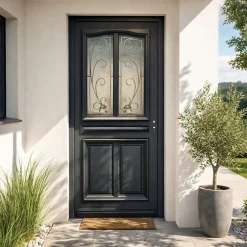 Porte D'entrée Bois Vitrée Mathilde Ral 7016, H.215xl.90 Côte Tableau P. Gauche-Gd Menuiseries Outlet