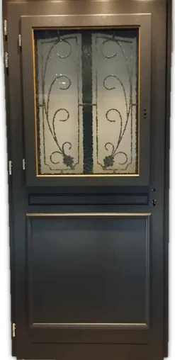 Porte D'entrée Bois Vitrée Mathilde Ral 7016, H.215xl.90 Côte Tableau P. Gauche-Gd Menuiseries Outlet