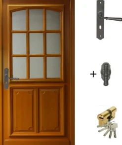 Gd Menuiseries Porte D'entrée Bois Vitrée Marine, H.200 X L.90 P.droit, Poignée, Barillet Côte Tableau