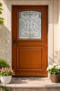 Porte D'entrée Bois Vitrée Perault, H.215xl.90 Côte Tableau P.droit-Gd Menuiseries Outlet