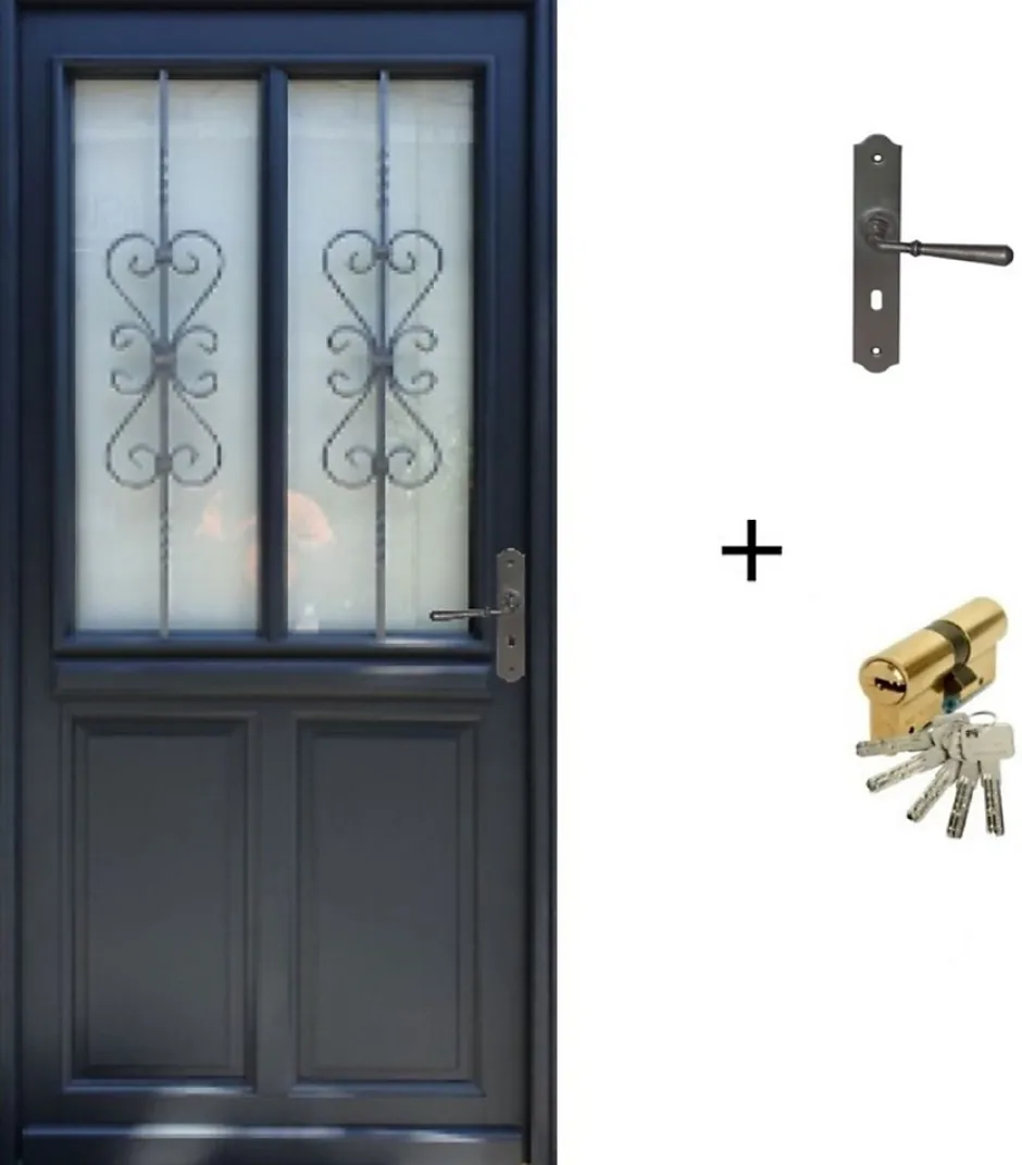 Porte D'entrée Bois Vitrée Sobra, H.215xl.90 Côte Tableau P,gauche, Poignée, Barillet-Gd Menuiseries Outlet