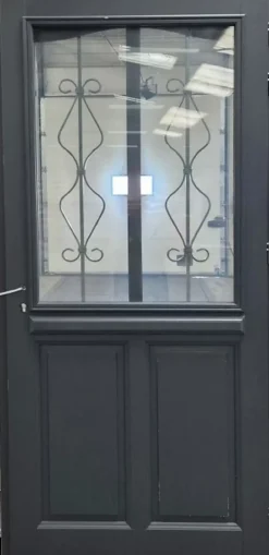 Porte D'entrée Bois Vitrée Sandro Gris Ral7016, H.215xl.90 Côte Tableau P,gauche-Gd Menuiseries Sale