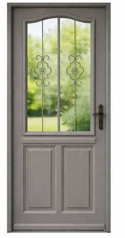 Gd Menuiseries Porte D'entrée Bois Vitrée Santiago Gris Marron Ral7039, H.200 X L.90 Côte Tableau P,gauche